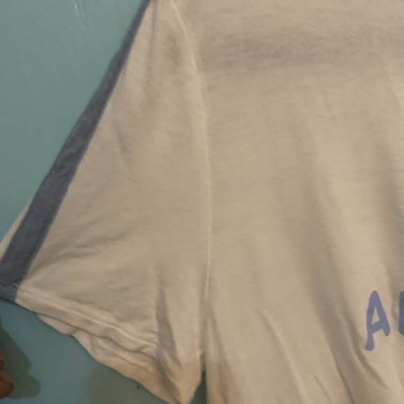 Social Butterflies Medium Blue And White Short Sleeves T-Shirt With Front Tie - Picture 3 of 5